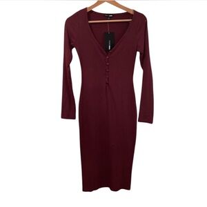 Fashion Nova - Burgundy Long Sleeve Dress